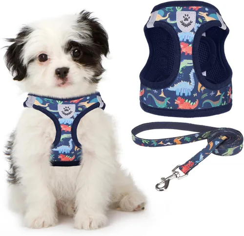 Miniatura 13 de Arnés de malla suave para cachorros – Juego de arnés y correa para perros pequeños, ajustable y cómodo chaleco reflectante acolchado para cachorros