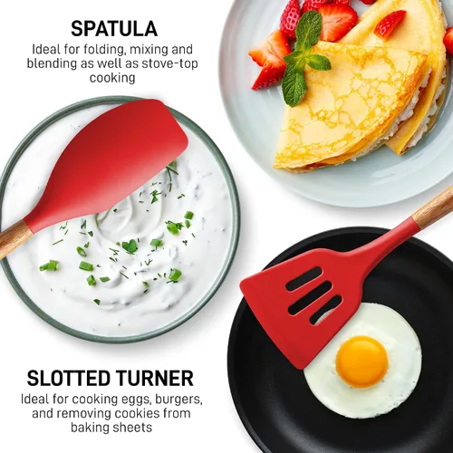 Miniatura 5 de Zulay Kitchen Juego de Utensilios de Cocina de Silicona Antiadherente con Auténticas Asas de Madera de Acacia - Juego de Utensilios de Silicona de 5