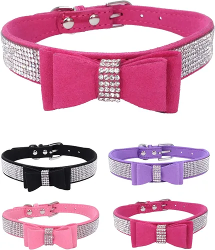 Miniatura 11 de Collar de perro para perros pequeños, collares ajustables de cuero de gamuza para perro, collar de perro rosa para gato, collar de perro