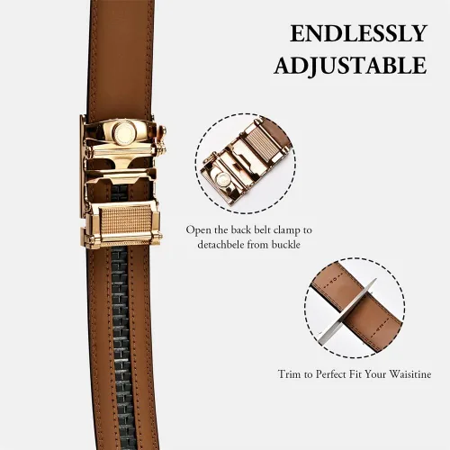 Miniatura 3 de Cinturón de trinquete para hombre cinturón ajustable de cuero genuino para hombre 1 38 pulgadas paquete de 2 cinturones deslizantes para vestido