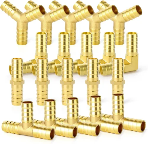 Miniatura 29 de GASHER 20 Piezas Reductor de Púas de Manguera de Latón, 1/2 Pulgada a 1/2 Pulgada (12.7mm) ID de Manguera con 40 Abrazaderas de Manguera, Reductor