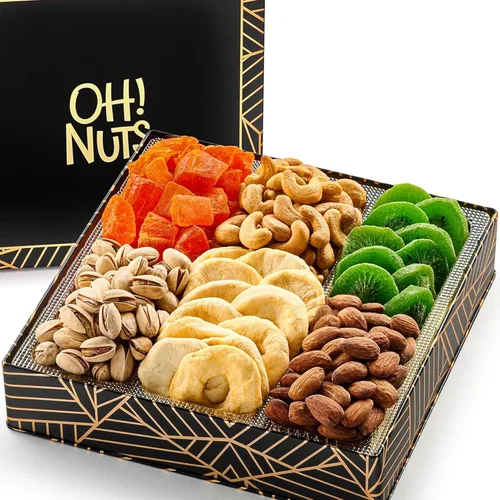 Miniatura 11 de Oh! Nuts Canasta de regalo de frutas secas y nueces de 7 secciones - Canastas de regalo de frutas y nueces gourmet surtidas - Caja redonda de metal