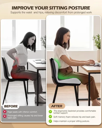 Miniatura 3 de Cojín para silla de oficina para aliviar el coxis y el dolor de espalda baja, cojines de asiento para sillas de oficina con espuma cómoda y respaldo