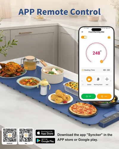 Miniatura 5 de Tapete de calentamiento de alimentos extra grande de 37 x 15 pulgadas con control de aplicación, bandeja de calentamiento eléctrica de temperatura
