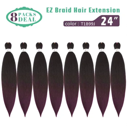 Miniatura 2 de 8 paquetes de extensiones de cabello trenzado profesional preestiradas de 24 pulgadas, trenzas sintéticas de pelo EZ natural, trenzas de ganchillo 8