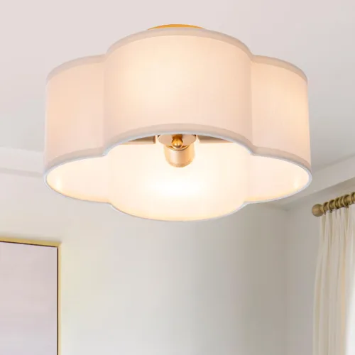 Miniatura 14 de VILUXY Luces de techo semiempotradas doradas, lámpara de techo moderna de 4 luces con pantalla de tela plisada blanca en pantalla de flores, lámpara