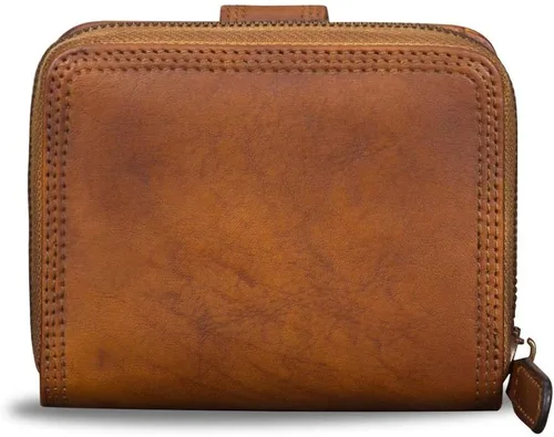 Miniatura 3 de Billeteras de cuero plegables para mujer, estilo vintage, hechas a mano, pequeño, con cremallera, Marrón, Billetera plegable