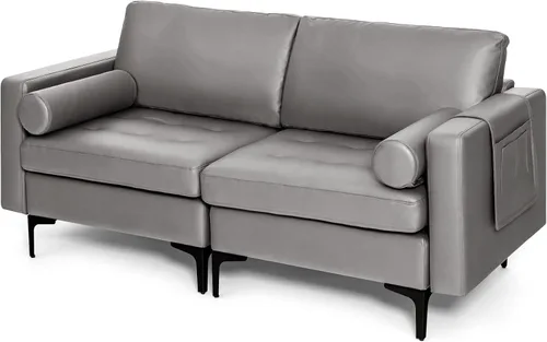 Miniatura 23 de Giantex Sofá individual, silla decorativa, sillón con cojín cómodo, bolsillos para revistas, sala de estar, silla de ocio tapizada para dormitorio