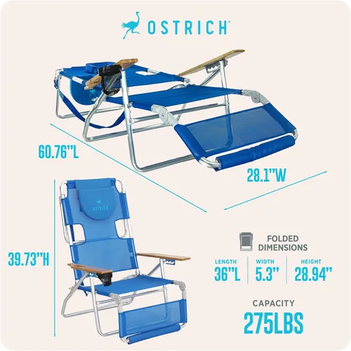 Miniatura 3 de Ostrich 3N1 Silla reclinable ligera para césped, playa, reclinable con reposapiés, Muebles de exterior para patio, balcón, patio trasero o porche
