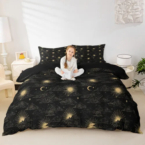 Miniatura 11 de Erosebridal Juego de ropa de cama bohemio con sol y luna, funda de edredón hippie de 3 piezas, colorida funda de edredón teñida anudada, funda