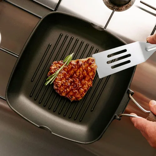 Miniatura 7 de Ramede 12 espátulas pequeñas de metal de acero inoxidable ranuradas fritas de 9.84 pulgadas, utensilio de cocina antiadherente flexible para cocina