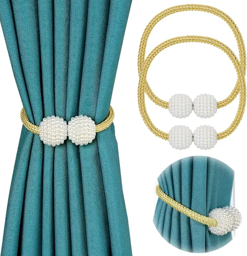 Paquete de 2 alzapaños magnéticos para cortina para decoración de ventanas, clips de cuerda de tejido Pinowu, sujetadores de perlas para el hogar,