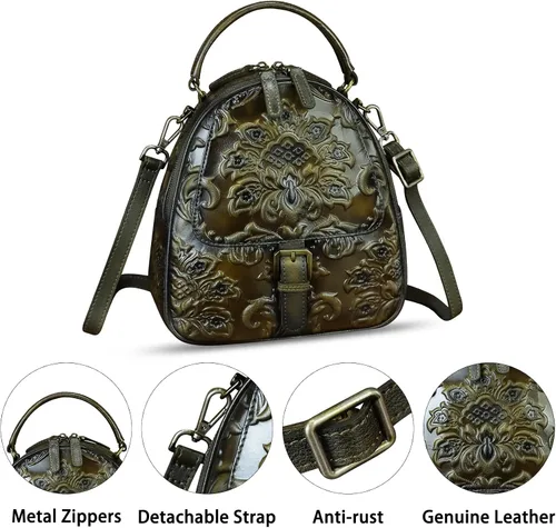 Miniatura 3 de Bolso bandolera de cuero genuino para mujer, bolso cruzado en relieve, bolso cruzado con asa superior, mochila convertible hecha a mano