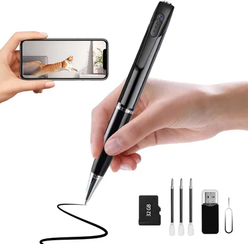 Bolígrafo de cámara activado por movimiento 1080P con alertas Wi-Fi y aplicaciones, 32 GB incluidos, cámara oculta portátil ángulo de visión de 100