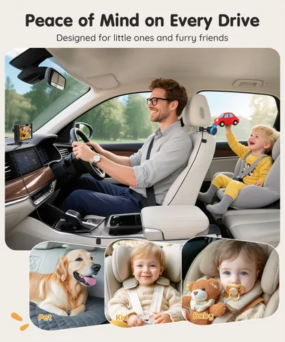 Miniatura 8 de Babyvue BV3PRO Cámara Dual para Coche de Bebé para 2 Niños, Pantalla Dividida HD 1080P de 18.3 cm, Visión Nocturna IR Cristalina sin Distorsión, Azul
