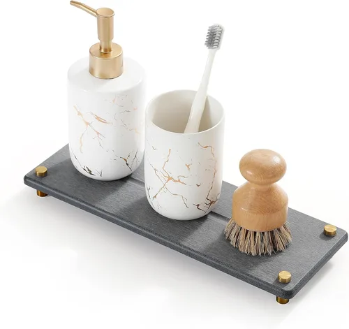 Miniatura 13 de Bandeja de secado de piedra, organizador de fregadero dorado, tapete de grifo absorbente de agua, organizador de fregadero de cocina, posavasos