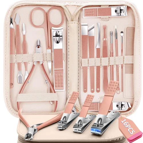 Miniatura 8 de Juego de manicura 16 en 1, kit profesional de pedicura de acero inoxidable, juego de cortaúñas para uñas de los pies, kit de aseo masculino, kit