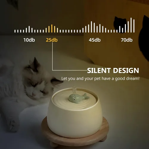 Miniatura 3 de Cuencos de cerámica para alimentación y bebida de mascotas, fuente de agua para gatos de 1.3 L/44 onzas, fuente de agua para gatos y perros