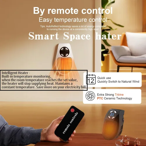 Miniatura 3 de Mini calentador de espacio de 450 W con detección de temperatura, toma de pared remota, calentador de espacio eléctrico como se ve en la televisión