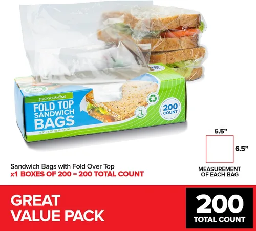 Miniatura 2 de Stock Your Home 200 bolsas de sándwich transparentes plegables, bolsas de plástico desechables a granel con cierre plegable para restaurantes