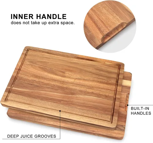 Miniatura 4 de Juego de tablas de cortar de madera maciza de 3 piezas de madera de acacia, juego de tabla de charcutería, tabla de cortar de carne de madera dura