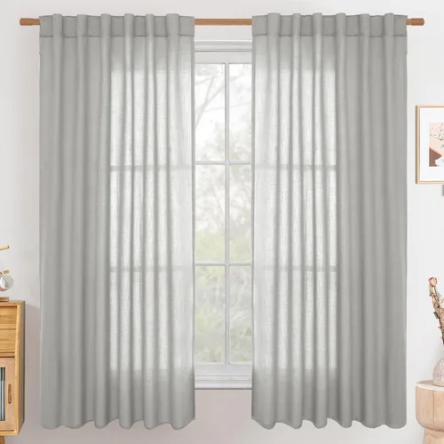 Miniatura 14 de BGment Cortinas blancas puras de 63 pulgadas de largo, juego de 2 paneles para dormitorio, pestañas traseras, aspecto de lino grueso, arpillera