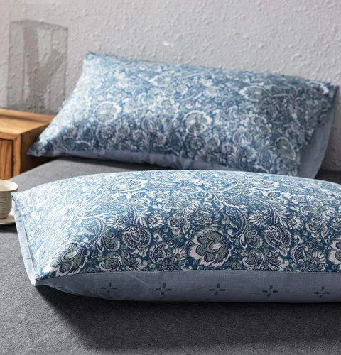 Miniatura 4 de SLEEPBELLA Juego de funda de edredón de algodón de 600 hilos, juego de ropa de cama (individual, azul-paisley)