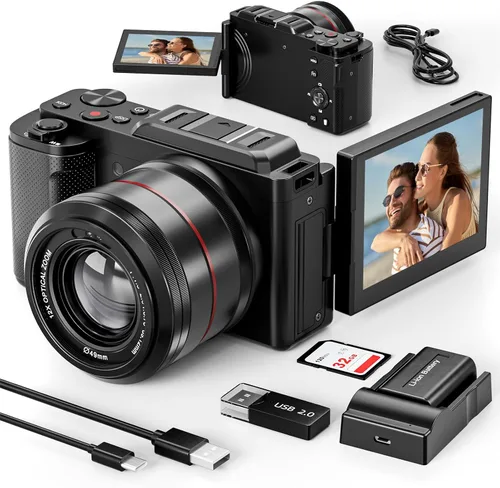 G-Anica Cámara digital, cámaras ópticas 5K y 12X para fotografía, cámara de vlogging de 48MP para YouTube, cámara de video, salida WiFi y HDMI,