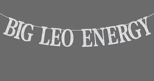 Cartel de energía Leo grande con purpurina plateada, decoración de fiesta de cumpleaños de Leo julio/agosto, 12 constelaciones, suministros de