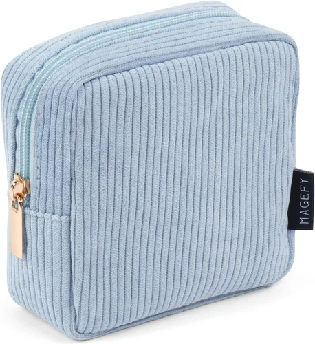 Miniatura 13 de MAGEFY Pequeña bolsa de maquillaje para bolso, mini bolsa de cosméticos de pana, linda bolsa cosmética para mujeres con bolsillos deslizantes
