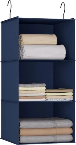 Miniatura 28 de Organizador colgante para armario, fácil de montar, estantes colgantes plegables con 4 compartimentos, para guardar ropa, bolsos, zapatos y Gris