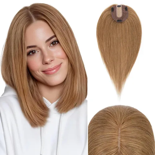 Miniatura 31 de Rich Choices Pelucas con topper de cabello para mujeres, cabello humano real 100% Remy, sin flequillo, para mujeres con adelgazamiento en la parte