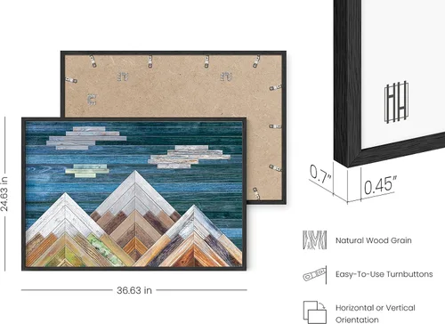 Miniatura 3 de HAUS AND HUES Arte de pared de montaña rústica, impresión geométrica de madera de esquí de Alaska para decoración de cabina (marco negro, 24 x 36)