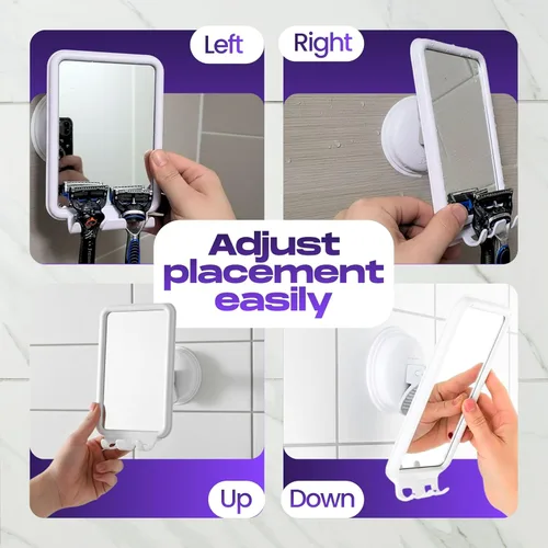 Miniatura 5 de Safe-er-Grip Changing Lifestyles - Espejo de ducha montado en succión sin niebla, espejo de afeitar giratorio de 360° con 2 ganchos de afeitar