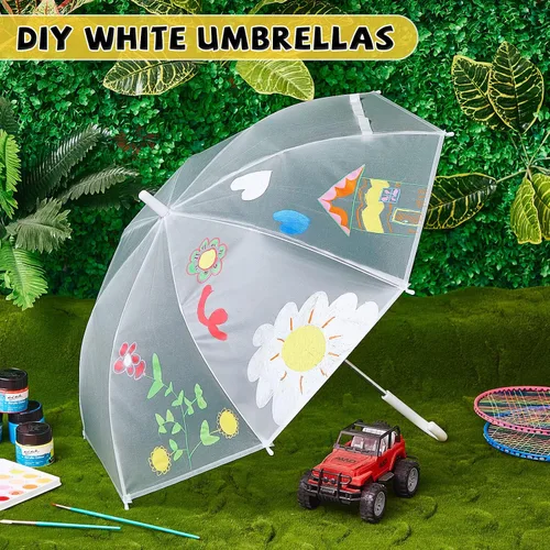 Miniatura 5 de Fabbay 8 paraguas de bricolaje con mango de gancho en J para boda, resistente al viento, 24 pulgadas, para guardería, escuela, hogar y proyectos