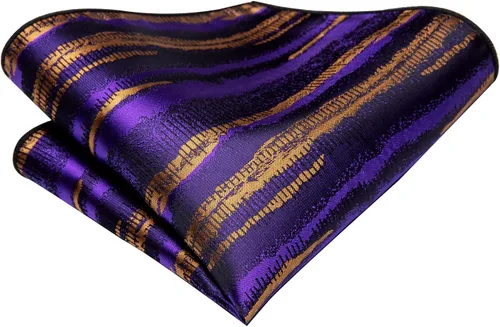 Miniatura 290 de Hi-Tie Corbatas de seda para hombre, diseño de cachemira a rayas, con bolsillo, gemelos cuadrados, conjunto formal de negocios