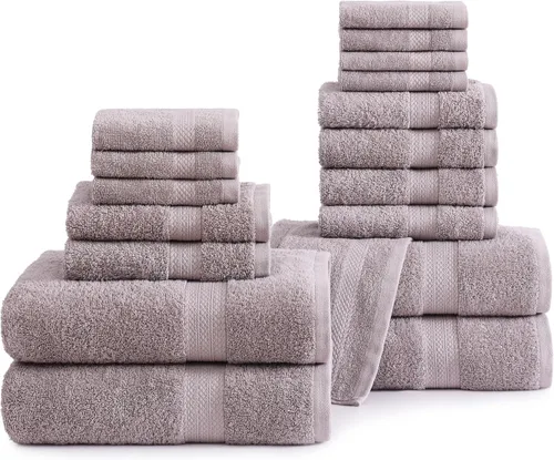 Miniatura 28 de LANE LINEN - Juego de toallas de baño, 18 piezas, 100% algodón, tamaño grande, 4 toallas de baño, 6 toallas de mano, 8 toallas pequeñas, para spa