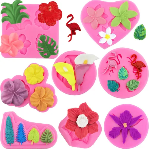 Miniatura 8 de 4 moldes de flores tropicales y hojas, molde para fondant de hojas de hibisco, flor de Monstera, hoja de palmera, plumeria, flores, moldes de Rosa