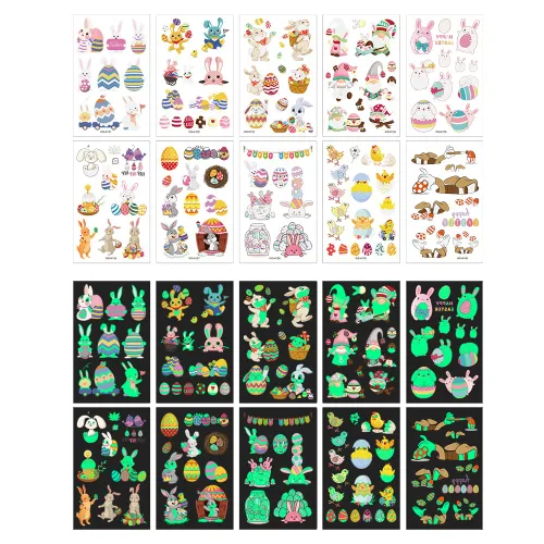 Miniatura 6 de 80 tatuajes temporales luminosos de Pascua para niños, que brillan en la oscuridad, canasta de Pascua, tatuajes de fiesta, tatuajes, huevos