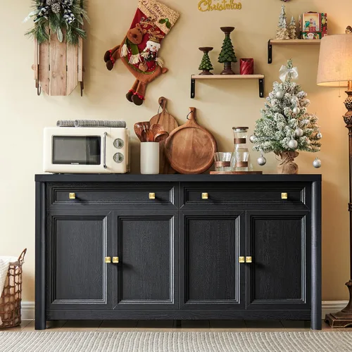Miniatura 5 de Standifurno Gabinete de buffet de casa de campo, aparador grande de 59" con credenza de almacenamiento con estantes y 4 puertas, consola de barra