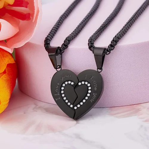 Miniatura 2 de Wolentty Pareja para él y ella collares de corazón roto colgantes con incrustaciones de piedra de circonio regalo de joyería para el día de San