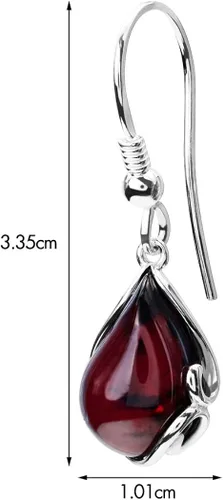 Miniatura 3 de Pendientes de gancho de plata esterlina ámbar cereza negra, Ámbar, Ámbar