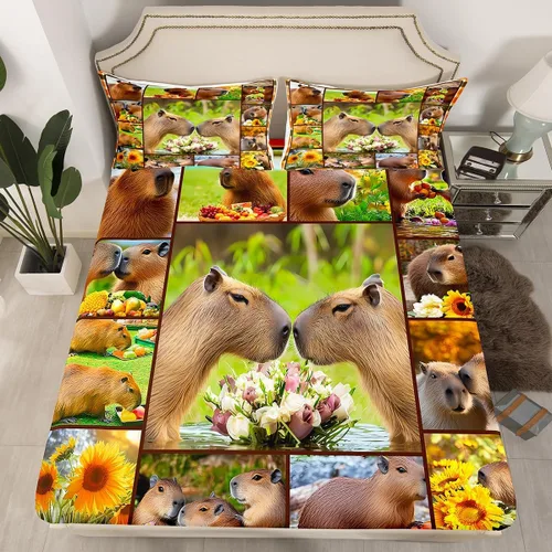 Miniatura 9 de Capybara - Juego de sábanas bajeras de tamaño individual para niños, amantes de los animales, para niños, adolescentes, regalos para amantes