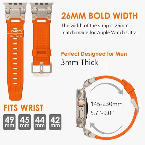 Miniatura 3 de FULLIFE Diseñado para Apple Watch Band Apple Watch Ultra 3/2/1 1.929 in para hombres, bandas de goma de silicona con conector de metal para Apple