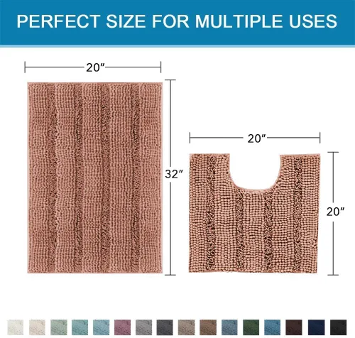 Miniatura 41 de H.VERSAILTEX Tapetes de baño antideslizantes para baño, alfombras de baño extragruesas de felpilla a rayas, tapetes de baño de 47" x 17", alfombras