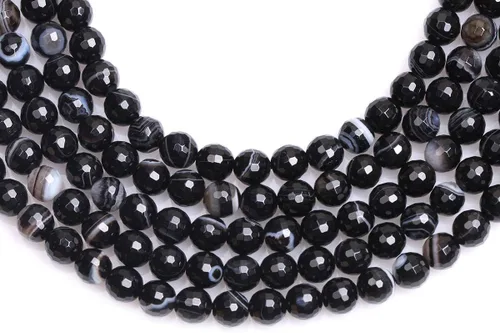 Miniatura 3 de GEM-Inside - Cuentas sueltas de ónix negro con bandas naturales de 0.236 in, cristal facetado redondo, energía para fabricación de joyas, 15