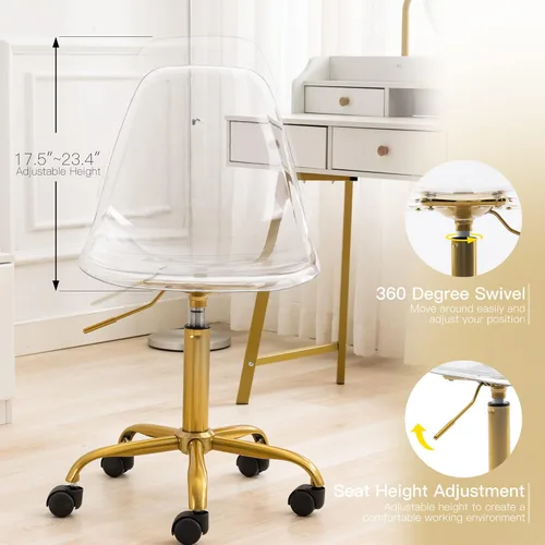 Miniatura 3 de Silla de escritorio de acrílico transparente, moderna, pequeña, con ruedas, linda silla de plástico sin brazos, silla de plástico Lucite