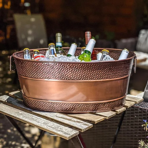 Miniatura 4 de BREKX Aspen Tina Galvanizada, Enfriador de Hielo y Bebidas de Metal con Acabado de Cobre para Fiestas, Enfriador de Fiestas Sellado Resistente a