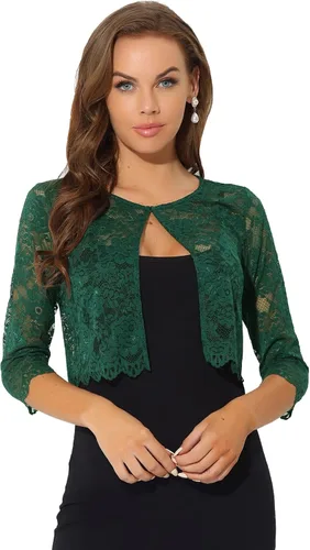 Allegra K Cárdigan de encaje para mujer, frente abierto, con encaje, elegante, transparente, floral, recortado, bolero, tops de encaje
