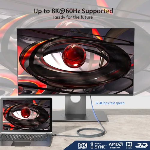 Miniatura 2 de QCEs Cable Mini DisplayPort a Displayport 1.4 de 8K de 10 pies, cable Thunderbolt a DP 8K @60Hz 4K a 144Hz Thunderbolt 2 (video de salida)